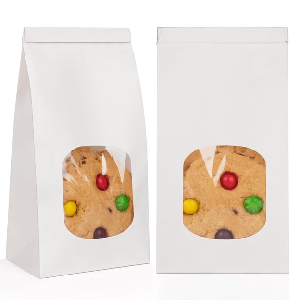 Bolsas de Papel Para Galletas Foranda Paquete de 50 con Ventana 10x6x21 cm Blanco