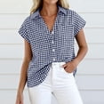 thumbnail image 6 of Craaazy Women's Short Sleeve Tops Gingham Print Tie Front Collared Button Down Shirts for Casual Daily Wear, 6 of 6