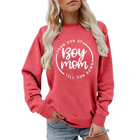 Boy Mom Sweatshirt for Women Casual Fall Winter Long Sleeve Pullover Tops Boy Mom Shirt Funny Graphic Mama Sweatshirt Gifts for Christmas T Shirt