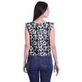 thumbnail image 3 of Moomaya Tops For Women Work Casual Printed Round Neck Ruffle Casual Crop Top, 3 of 4