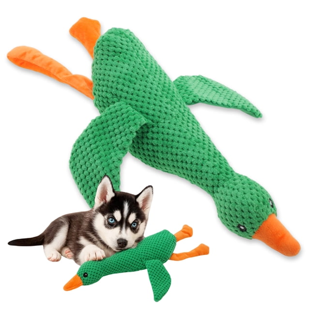 Juguetes para perros Unique Bargains para masticadores agresivos, juguetes de ganso para perros, juguetes de felpa con sonido crujiente, juguetes de masticar interactivos resistentes, color verde