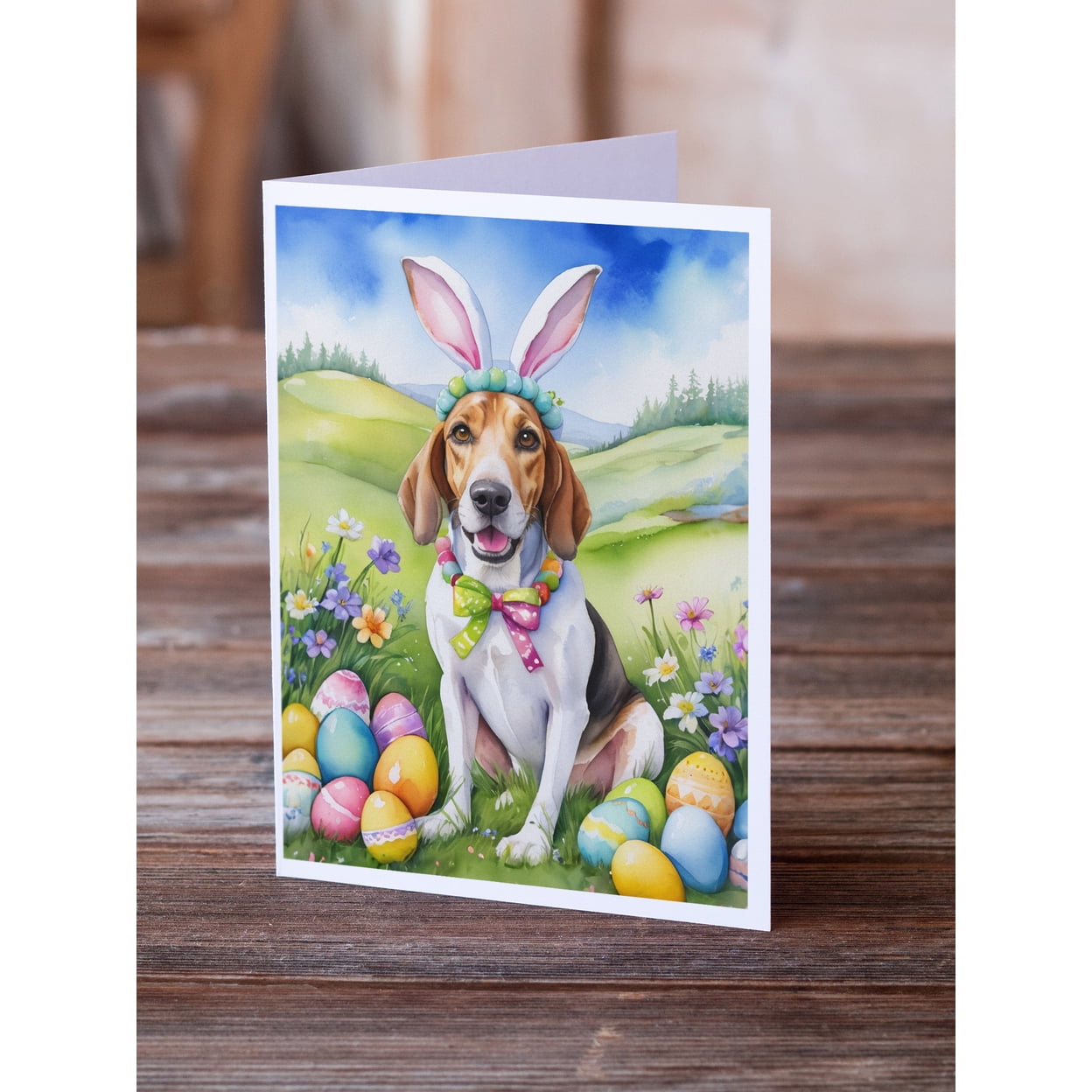 English Foxhound Easter Egg Hunt Greeting Cards Pack of 8 7 in x 5 in