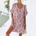 thumbnail image 4 of USSUMA Short Sleeve Sundresses for Women Floral Print Short Mini Beach Party Dresses Bohemian Tunic Aline Swing Sun Dresses Women's Summer Casual V-Neck Dress Wedding Guest, 4 of 8