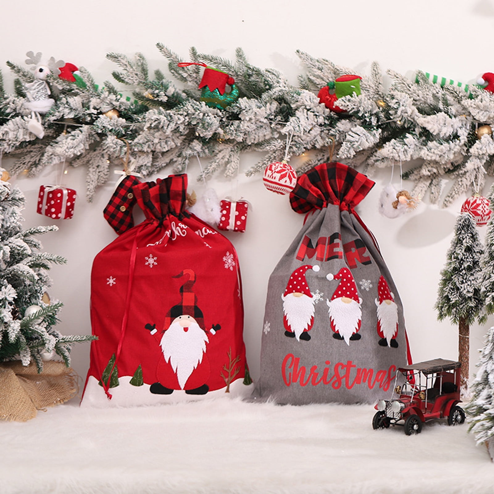 10 Pieces Christmas Gift Drawstring Large Bags 15.7 x 13.7 Inch Christmas Wrapping Backpack with Drawstring Christmas Drawstring Goody Treat Bags Xmas Santa Backpack for Christmas Party Favor Supplies 