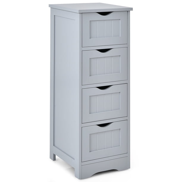 JWRWEFA bathroom floor standing storage cabinet with 4 drawers, waterproof and mildew resistant bathroom storage cabinet, modern minimalist style, gray color