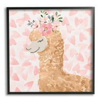 Stupell Industries Heart Pattern Smiling Alpaca Graphic Art Black Framed Art Print Wall Art, Design by ND Art