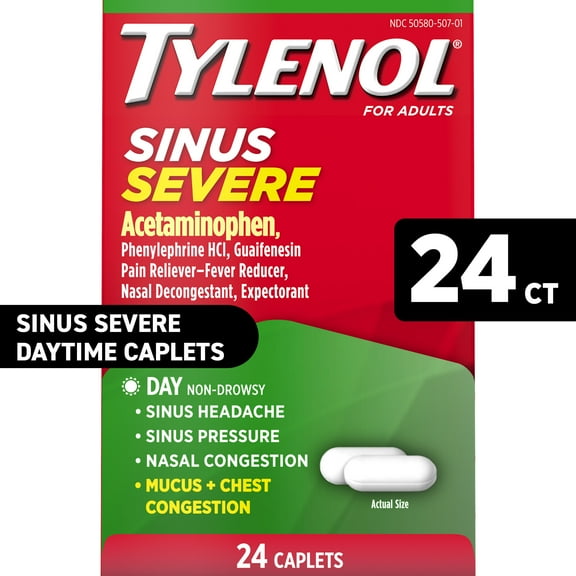 Tylenol Sinus Severe Non-Drowsy Day Cold & Flu Relief Caplets, 24 Count
