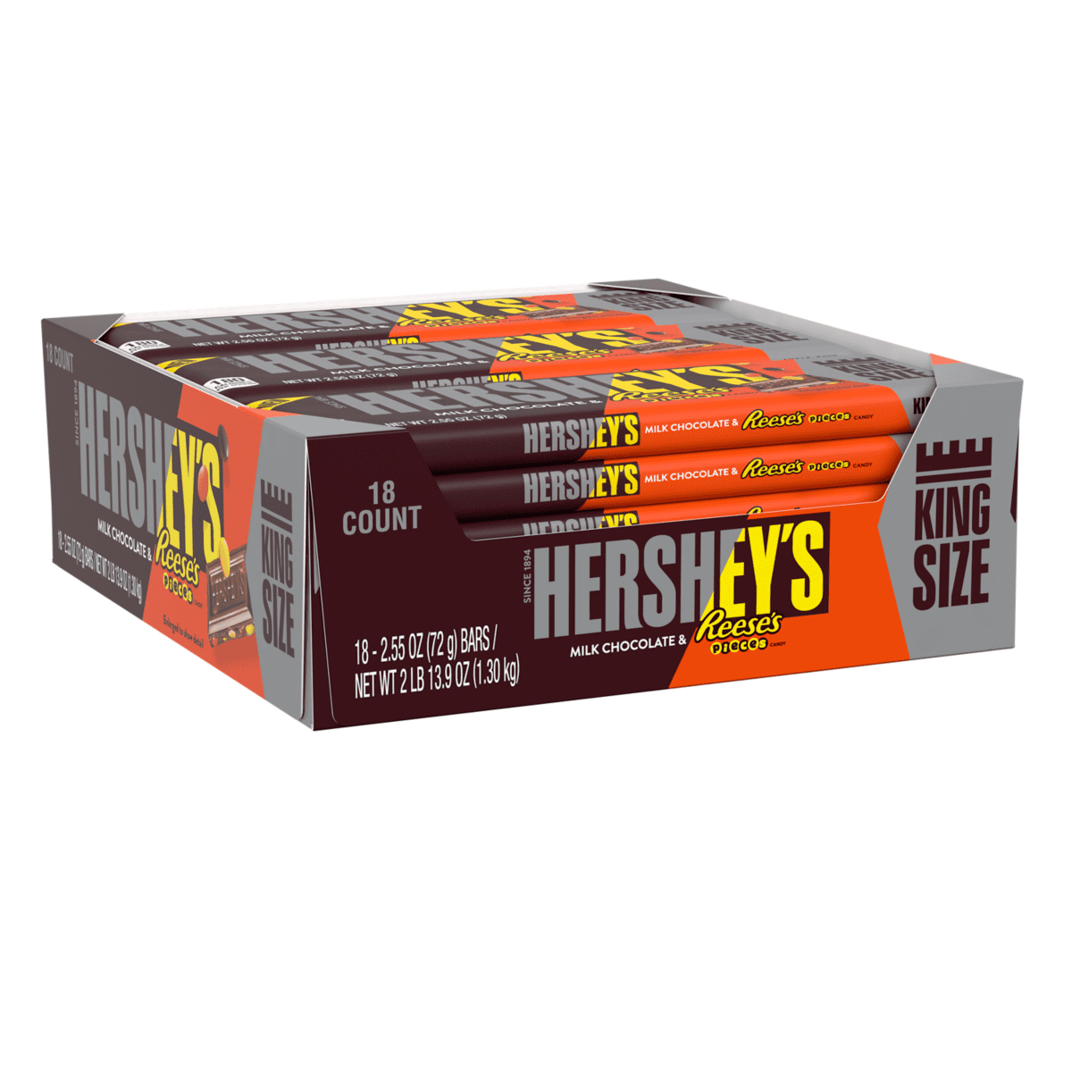 Hershey's, Milk Chocolate and Reese's Pieces Candy Bar, 2.55 Oz., 18 Ct.