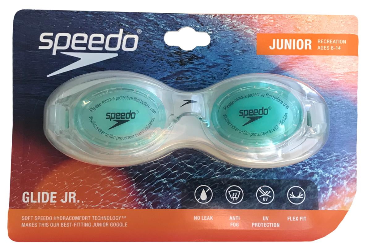 SPEEDO Ages 3-8 Kids Swim Goggles Glide Clear Jade with Comfy Bungee Strap NWT 