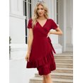 thumbnail image 3 of Kitsin Women's Short Sleeve Wrap Dress Summer V Neck High Waist Flowy Tiered Ruffle Party Midi Dresses with Belt, 3 of 8