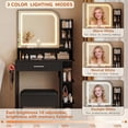thumbnail image 3 of Akaber Makeup Vanity Desk with Mirror and Lights, 26.5" Small Vanity with Large Drawer and 6 Level Storage, Black Vanity with 3 Color Lighting Modes, 3 of 5