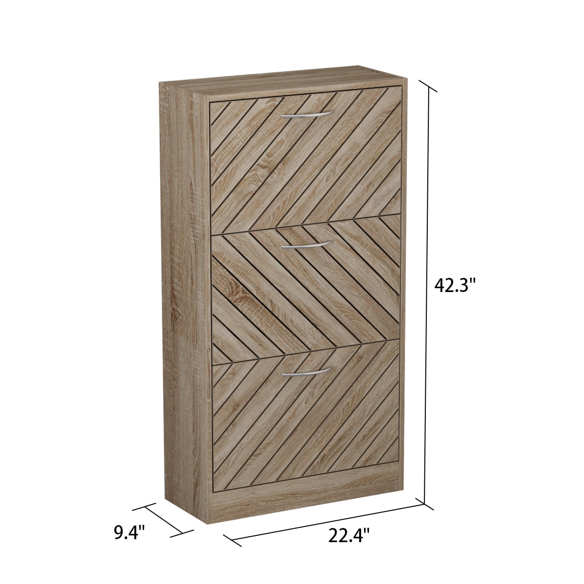 OXYLIFE Modern Shoe Cabinet, Wood 3 Tilt-Out Doors Shoe Rack Storage up to 18 pairs , Light Brown
