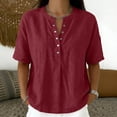 thumbnail image 2 of Ashirexll Summer Tops for Women Casual and Fashion Solid Color V-Neck Short Sleeve Button Up Top for Daily Wear, 2 of 6