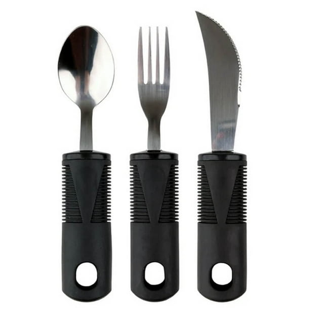 - Ensemble d'Ustensiles Adaptatifs 3 Pcs Cuillère Fourchette et Couteau