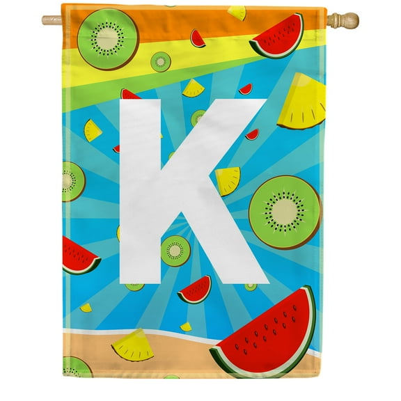 America Forever Summer Watermelon Monogram House Flag Letter K 28 x 40 inches Fruit Kiwi Pineapple Double Sided Vertical Outdoor Yard Lawn Decorative Fun Refreshing Summertime House Flag