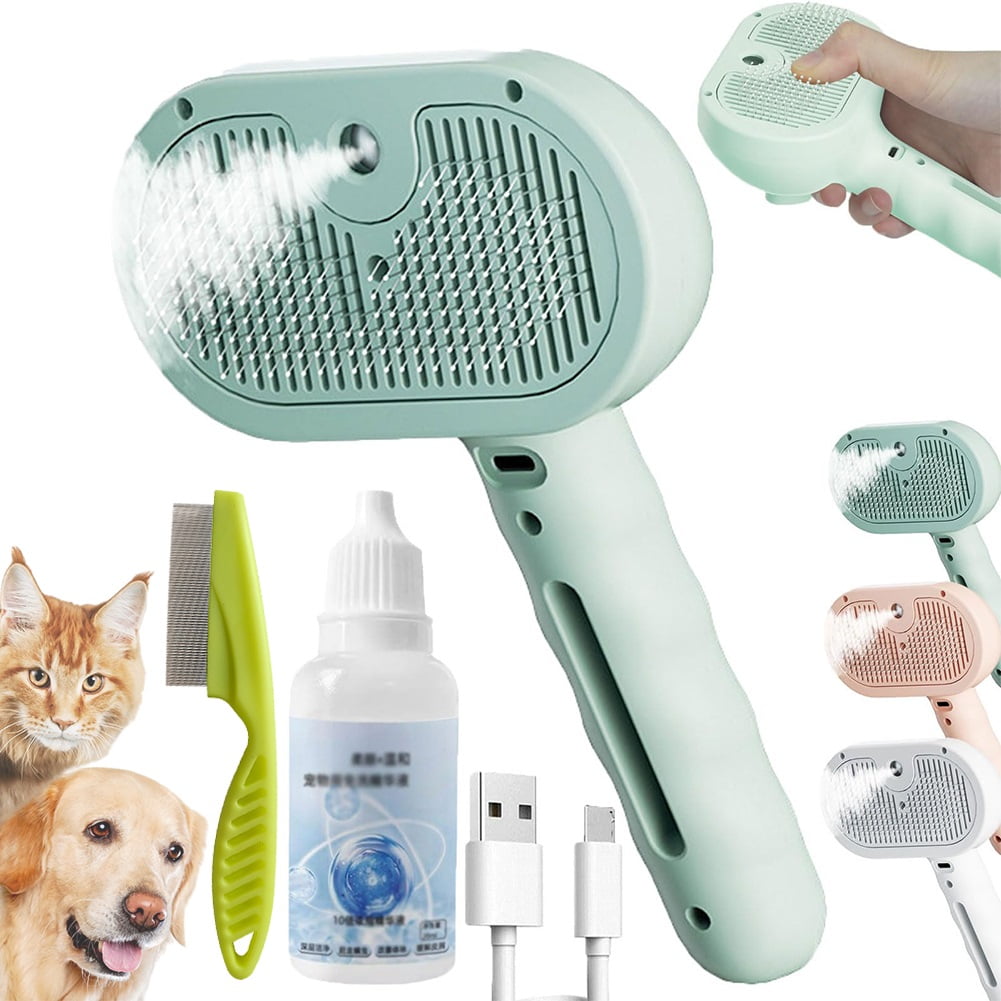 Renu Dog Brush, Freshfur Shower Brush+bathing Solution, Chewie Steam Brush for Dogs Shedding, 3 in 1 Rechargeable Steams Cat Brushes Self Cleaning Hair Removal Grooming Supplies Tool for Indoor