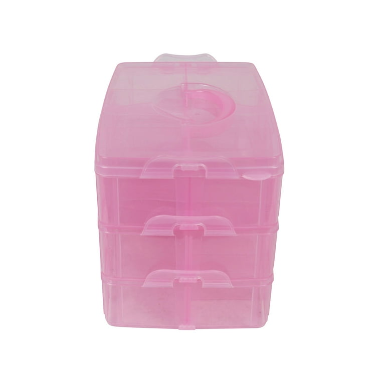 Everything Mary Stackable Storage Container, Pink - Portable Organizers with 30 Compartments - Three Tier Plastic Box with Handle