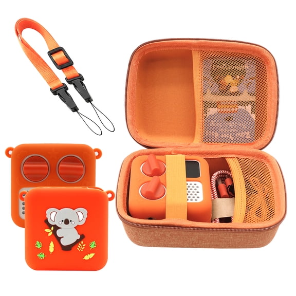 Hard Carrying Case and Silicone Cover for Yoto Mini Player, Portable Travel Storage Organizer with Card Pocket, Shockproof Protective Accessories Kit (Orange)