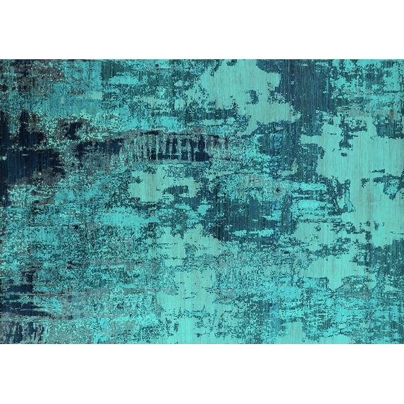 Ahgly Company Indoor Rectangle Oriental Turquoise Blue Industrial Area Rugs, 5' x 7'
