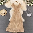 thumbnail image 3 of Vestido largo de lentejuelas con cuello en V para mujer, prenda elegante de cintura alta con cuello en V, ideal para fiesta, 3 of 5