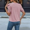 thumbnail image 3 of Puff Short Sleeve Sweater for Women Tops Spring Summer 2025 Business Casual Outfits Knit Crewneck Shirt Blouses Pink S, 3 of 4