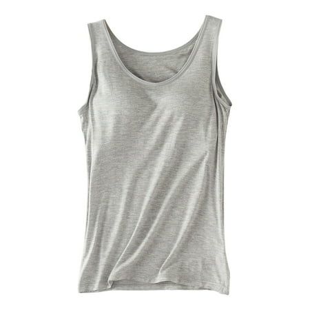 WTXUE Tank Tops Sleeveless  Scoop Neck Women s Bra Pad Suspender Cup Cup Large Sports Yoga Bottoming Shirt Slim Fitting Vest Athleisure for Women s Plus Grey XXL