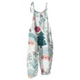 thumbnail image 4 of Women's Christmas Printed Cotton Linen Jumpsuit - Casual Loose Retro Overalls With Pockets, White Size XXL, 4 of 7