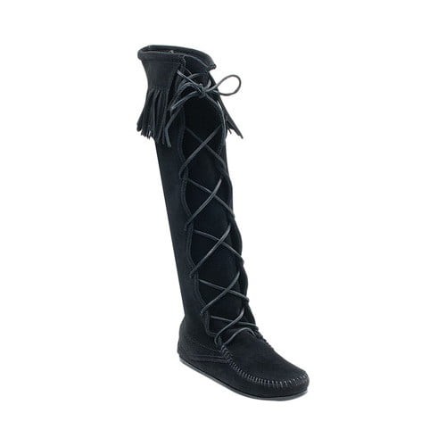 minnetonka black fringe boots