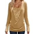 thumbnail image 2 of Rhuody Tops For Womens Crewneck Tee Long Sleeve T Shirt With Sparkling Sequin Yoke Loose Fit Blouse T Shirt Cute Clothes Gold Xl, 2 of 9