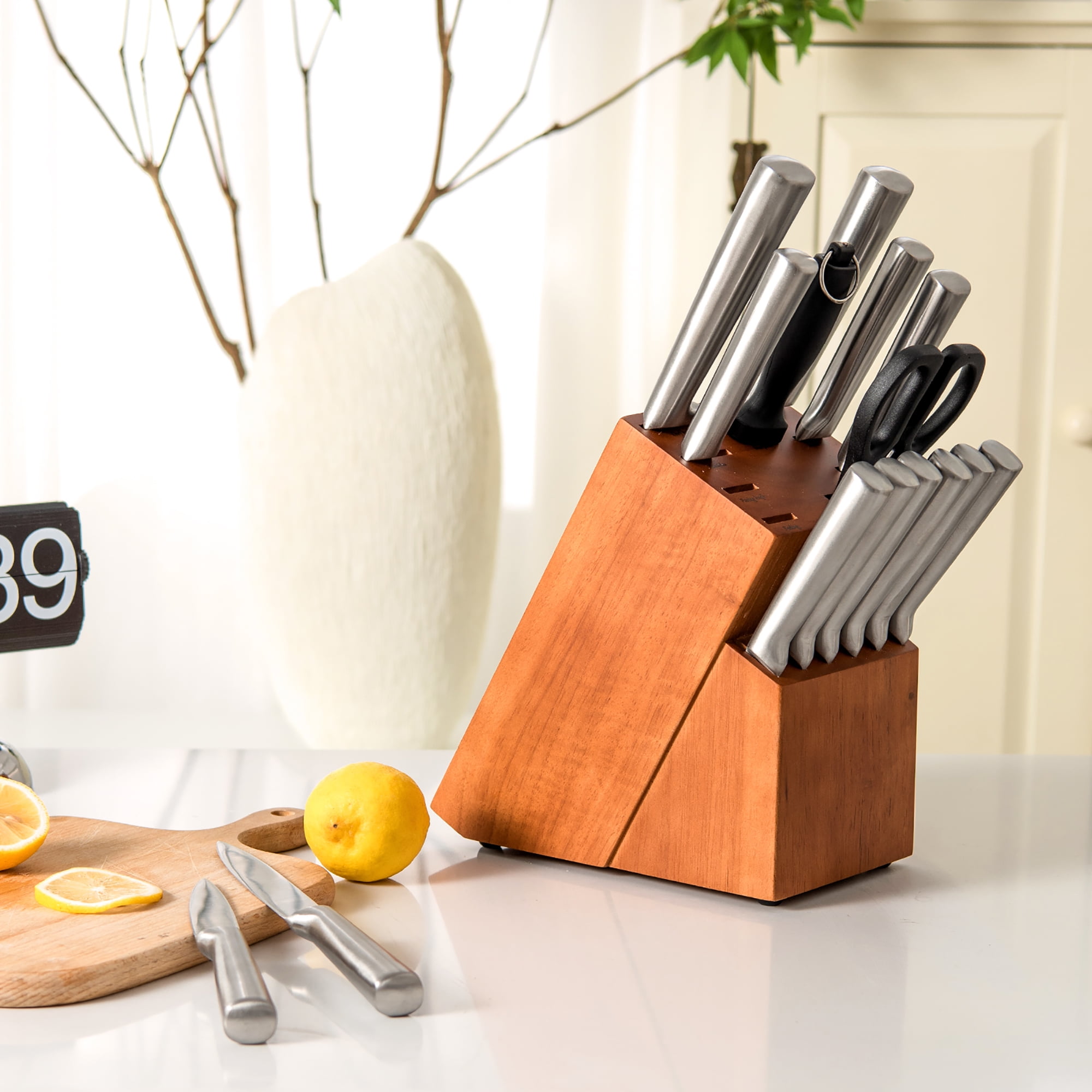 COSTWAY 14-Pieces Kitchen Knife Set, with Block, Sharpener & Kitchen  Shears, Ultra Sharp Knife Set with Chef Knife, Bread Knife, Santuku Knife