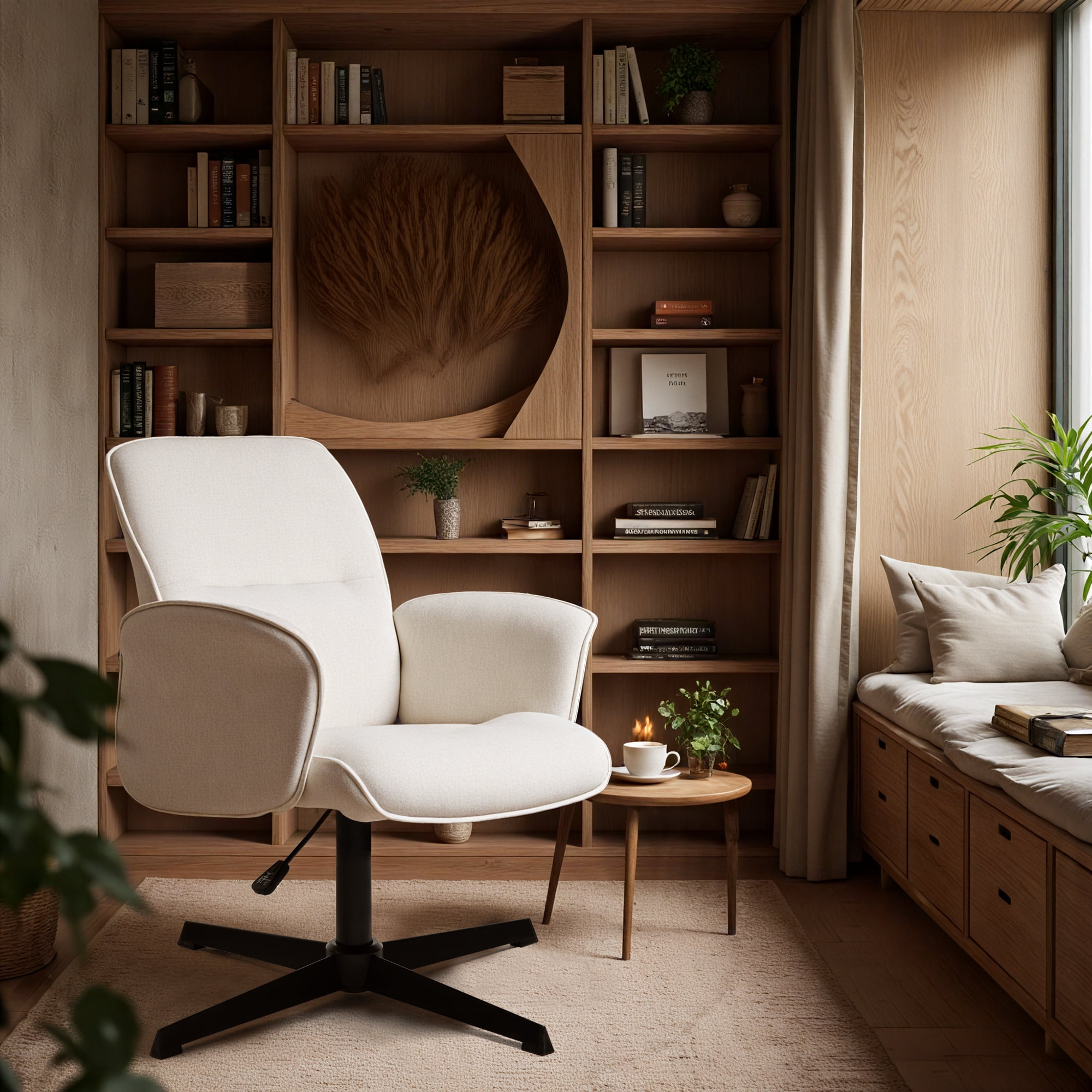 Homy Casa Swivel Accent Chair, Adjustable Height, Lounge Chair for Vanity Patio Bedroom, Ivory