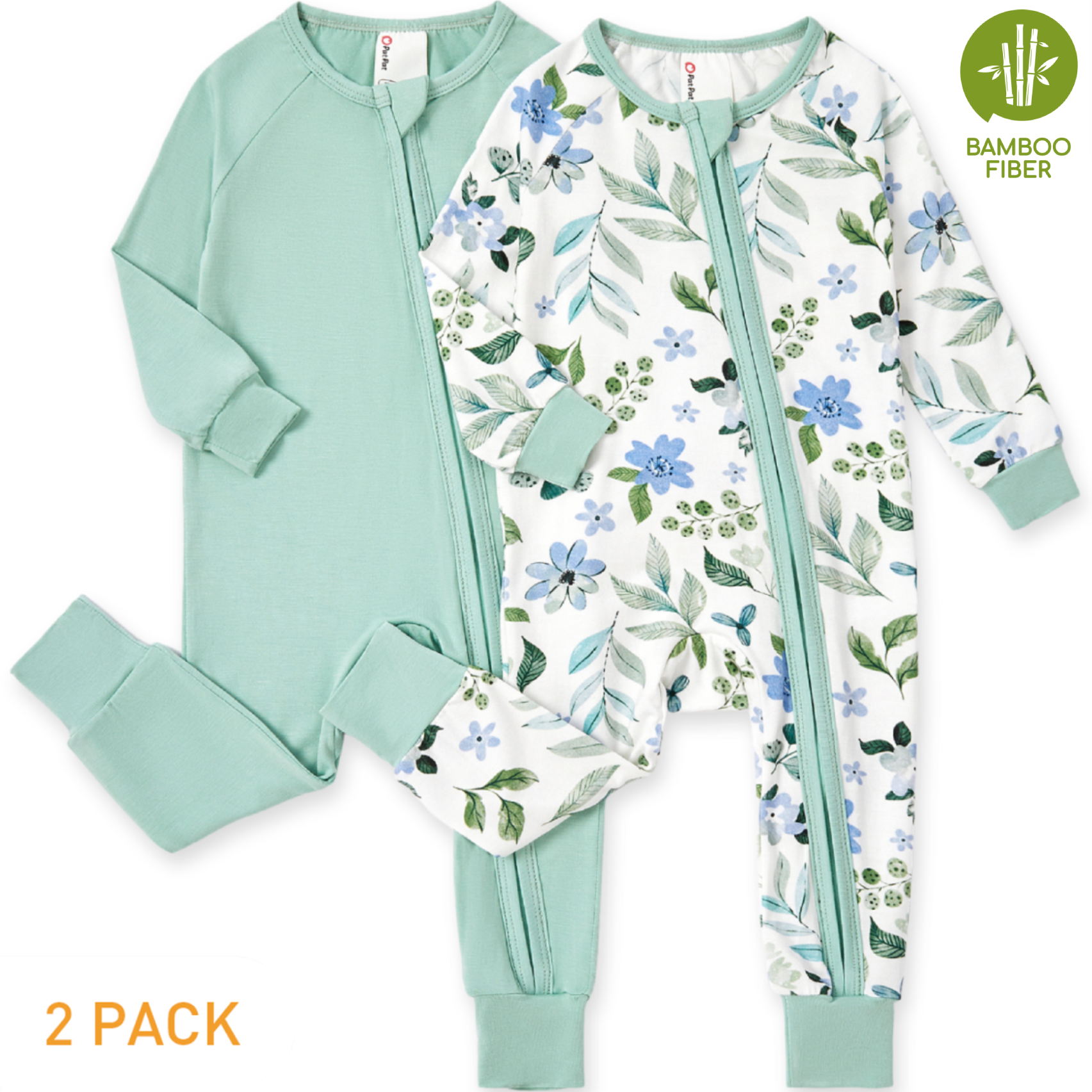 PatPat 2-Pack Baby Girl Bamboo Viscose Zip Pajamas photo 1