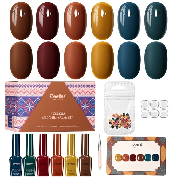 Beetles Fall Gel Nail Polish Set, Vintage Wilds 6 Colors Autumn Gel Polish Kit, 9ml Each