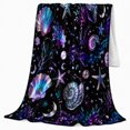 thumbnail image 2 of Mystical Celestial Seashells Moons Pearls Cosmic Ocean, Festive Holiday Scene, Warm Flannel Blanket for Living Room and Reading Nook, Art Lovers Friendship Gift, Festive Home Decor, 2 of 9