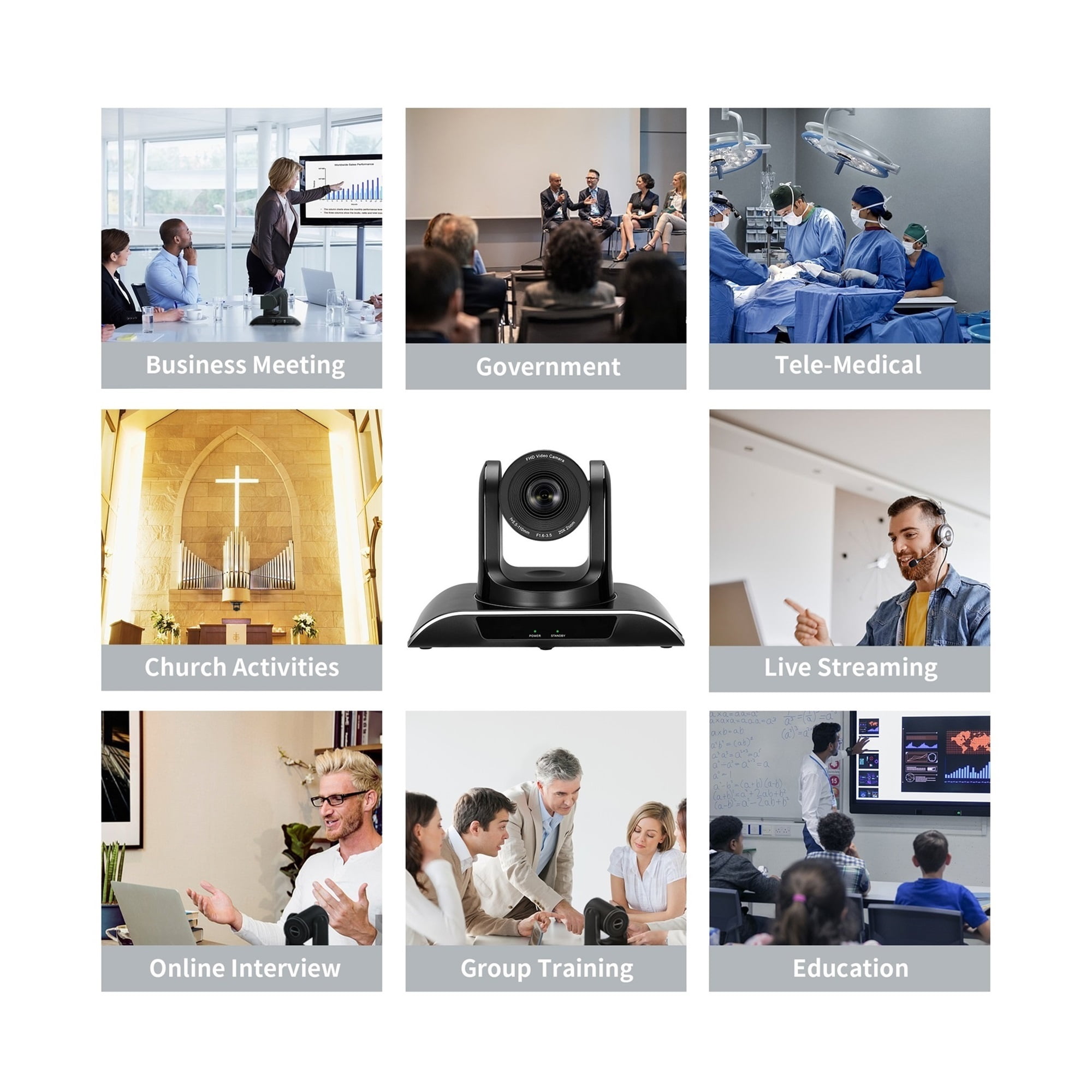 Conference Camera 3X Optical Zoom 1080P Full HD USB PTZ 129° Wide Angle Webcam For Conferencing, Live Streaming, Recording ,HD Video