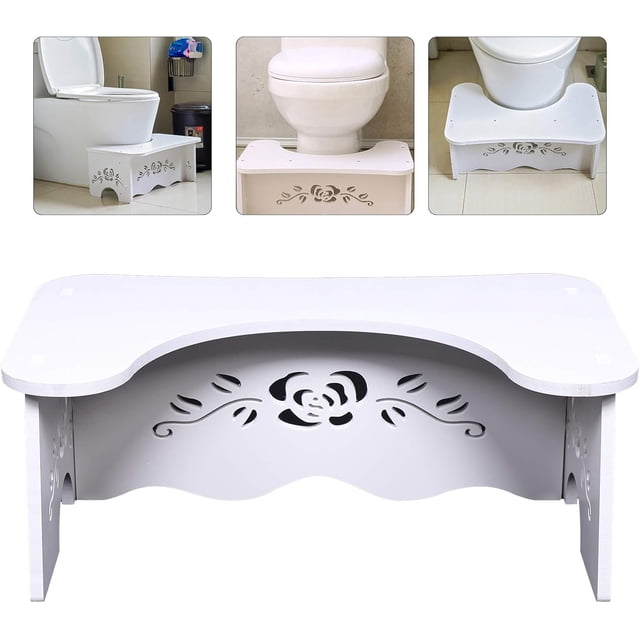 Ergonomically Designed Toilet Stool for Optimal Posture, Improved Defecation Posture Toilet Potty Stool, White Medium Density Fiberboard, Universal Height Bathroom Stool for Adults, Elderly