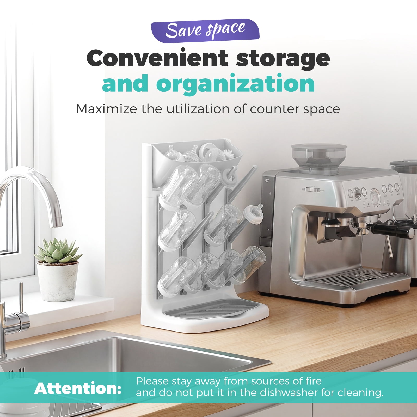 Threns Baby Bottle Drying Rack with 12 Hooks,Space Saving Kitchen Bottles Rack Dryer,Vertical Baby Bottle Holder Organizer for Countertop Storage Accessories
