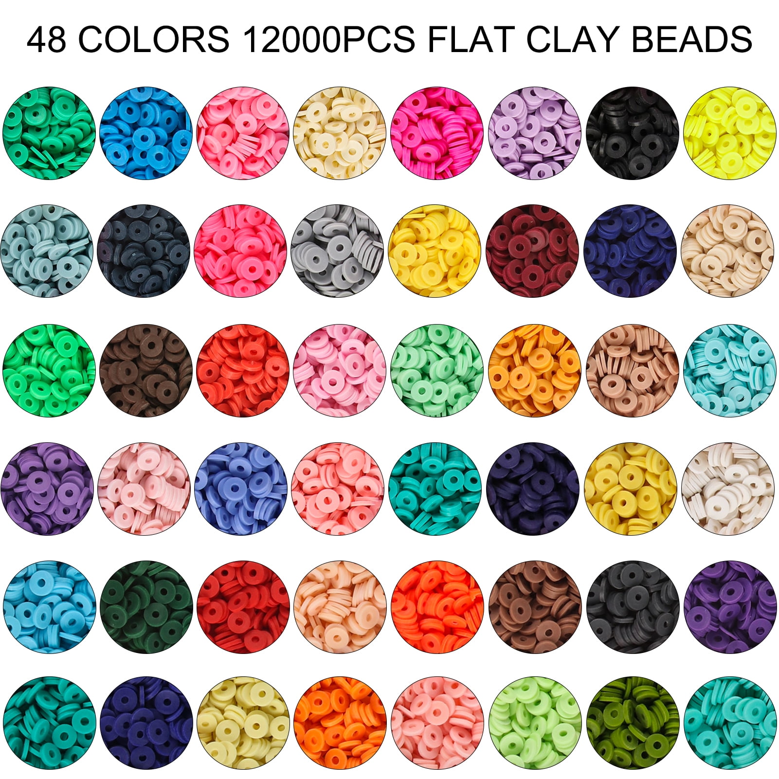 Koralakiri 12000Pcs Flat Polymer Clay Beads Kit 48 Colors,6mm Heishi Beads  for Bracelets Necklaces Jewelry Making Gifts for Girls Ages 6-12 