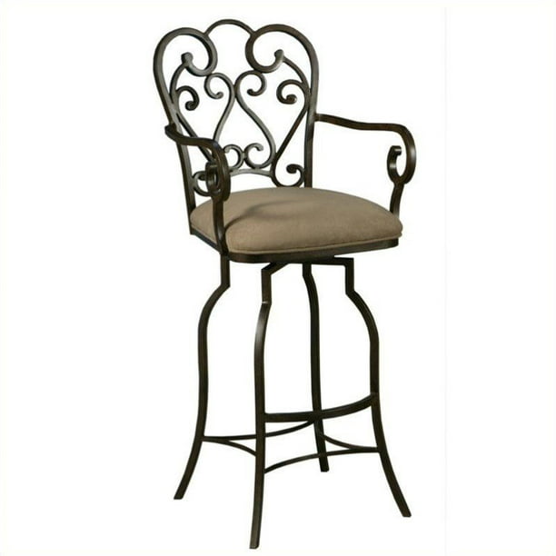 Arm Swivel Bar Stool In Moccasin, Round Metal Swivel Bar Stools With Back And Arms