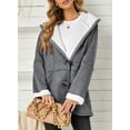 thumbnail image 2 of Womens Sherpa Fleece Coats Long Sleeve Lapel Collar  Coat Button Down Hooded Outerwear with Pocket, 2 of 9