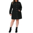 thumbnail image 2 of Agnes Orinda Women's Plus Size 2 Piece Corduroy Button Down Peplum Shirts and Elastic Waist A Line Mini Skirt Set with Pockets 1X Black, 2 of 7