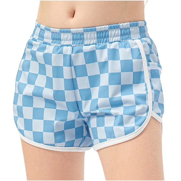 Einccm Girls Shorts - Fashion Checkered High-Waist Pocket Sports Yoga Shorts, Casual Summer Daily Wear, Active Leisure, School, Outdoor Play, Ages 5-12