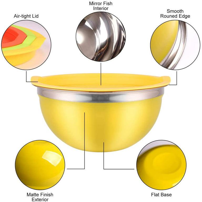 Kitchen Mixing Bowls. 5Pc Glass Bowls with Lids Set – Neat Nesting Bowls.  Large