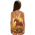 thumbnail image 2 of Uourmeti Girls' One Piece Skirted Swim Dress - Running Horse & Sunflower Field Print | Quick Dry, Stretchy Beach Swimwear for Summer Vacation & Pool Days, 2 of 8