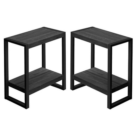 Home Square 23.75" Farmhouse Wood and Metal Side Table in Black - Set of 2