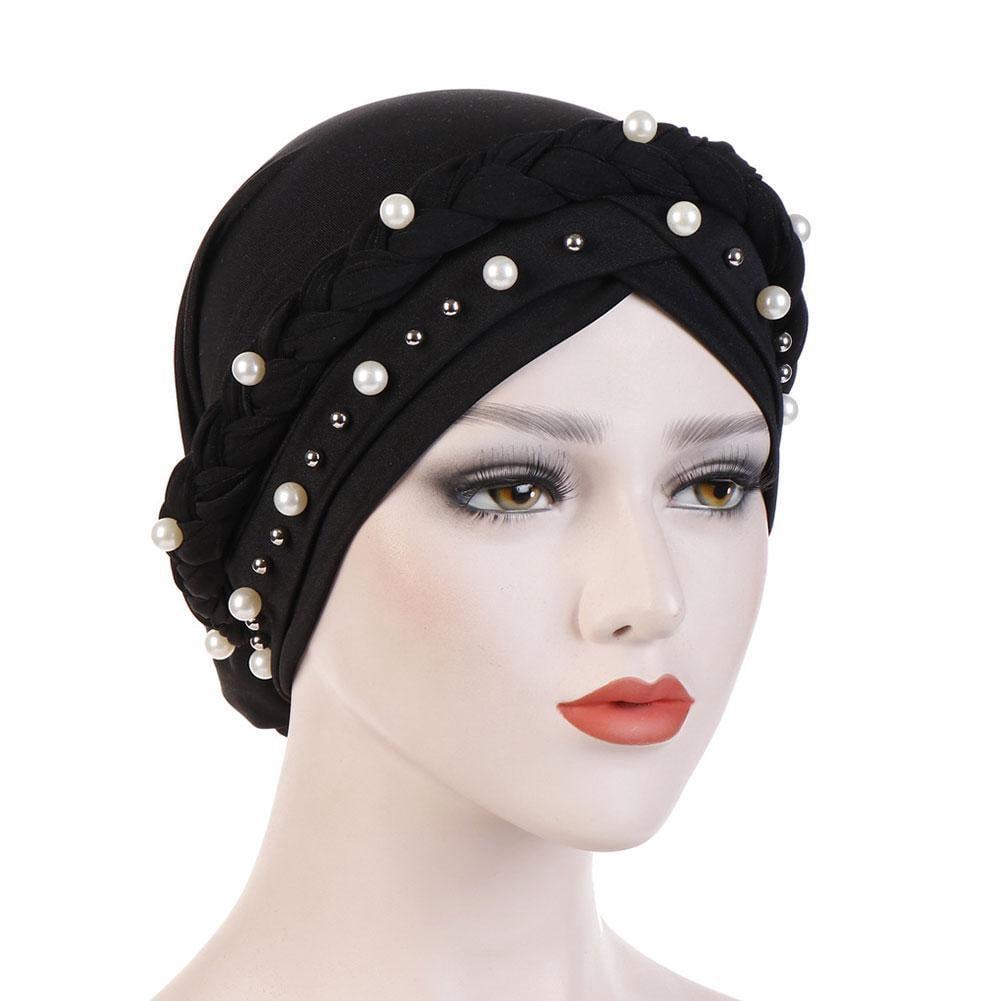 Muslim Women Hijab Turban Hat Cap Head Wrap Lady Pearl Bonnet Q5R1