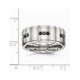 thumbnail image 2 of Stainless Steel Brushed and Polished Ridged Edged Black CZ Ring, 2 of 8