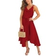 thumbnail image 1 of VISgogo Vestido largo holgado para mujer, color sólido, cuello en V, cordón en la cintura, sin mangas, vestido sin mangas VISgogo  moda, 1 of 4