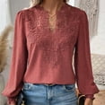 thumbnail image 7 of Dazajoo Lace V Neck Tops for Women Long Sleeve Going Out Elegant Shirts Basic Solid Color Dressy Casual Fall Blouses 2024 Fashion,Wine,L, 7 of 7