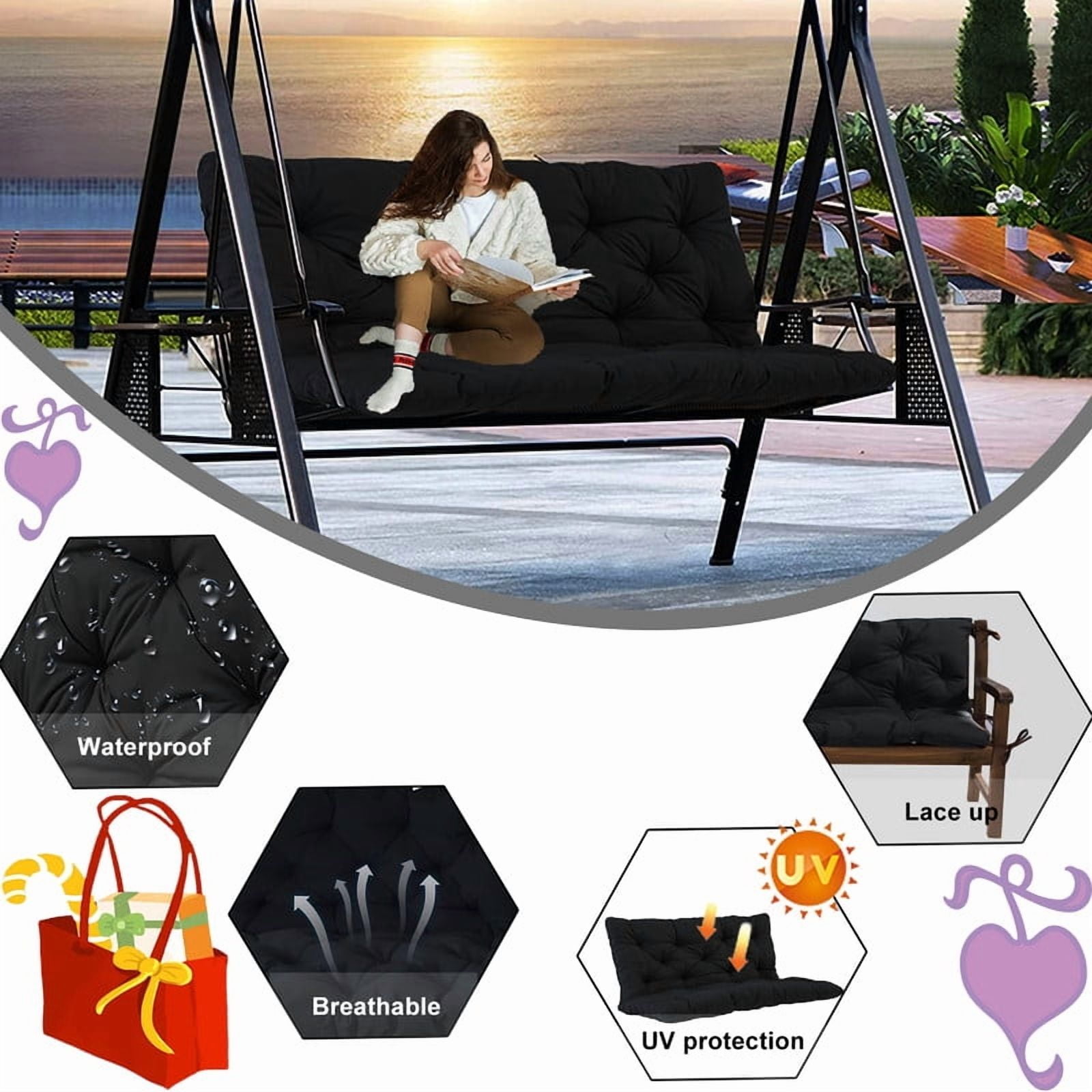 XXLYY Porch Swing Cushions, Waterproof Swing Replacement Cushions with Backrest and Ties, Garden Bench Seat Cushion, Outdoor Porch Patio Swing Non-Slip Chairs Pad